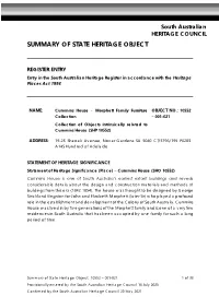 Summary of State Heritage Object