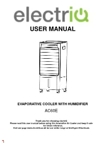 Electriq AC60E EVAPORATIVE COOLER with HUMIDIFIER User