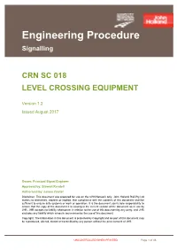 Engineering Procedure Signalling CRN SC 018 LEVEL CROSSING