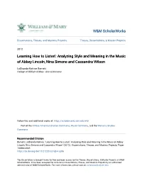 Analyzing Style and Meaning in the Music of Abbey Lincoln, Nina Simone and Cassandra Wilson