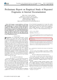 Preliminary Report on Empirical Study of Repeated Fragments in Internal Documentation