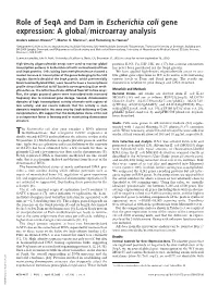 Role of Seqa and Dam in Escherichia Coli Gene Expression: a Global͞microarray Analysis