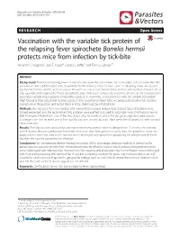 Vaccination with the Variable Tick Protein of the Relapsing Fever Spirochete Borrelia Hermsii Protects Mice from Infection by Tick-Bite Benjamin J