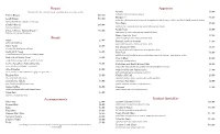 Dinner Menu Sw