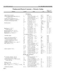 Fundamental Physical Constants — Extensive Listing Relative Std