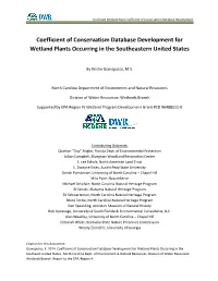 Coefficient of Conservatism Database Development for Wetland Plants Occurring in the Southeastern United States