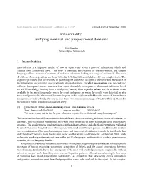 Evidentiality: Unifying Nominal and Propositional Domains