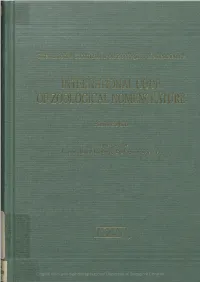 International Code of Zoological Nomenclature Adopted by the XV
