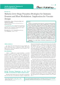 Malaria Liver Stage Parasites Strategies for Immune Evasion and Host Modulation: Implication for Vaccine Design