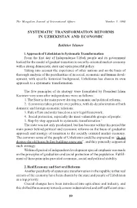 Systematic Transformation Reforms in Uzbekistan and Economic