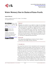 Water Memory Due to Chains of Nano-Pearls