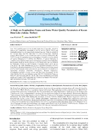 A Study on Zooplankton Fauna and Some Water Quality Parameters of Kozan Dam Lake (Adana, Turkey)