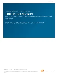 TRANSCRIPT CMCSA - Comcast Corp at UBS Global Media and Communications Conference
