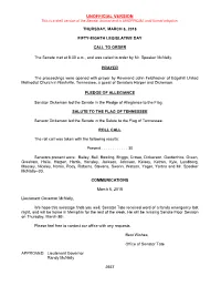 UNOFFICIAL VERSION This Is a Draft Version of the Senate Journal and Is UNOFFICIAL Until Formal Adoption