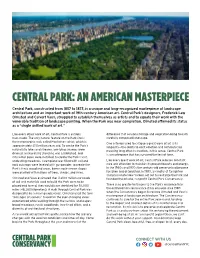 Central Park: an American Masterpiece