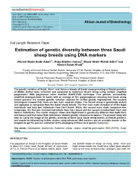 Estimation of Genetic Diversity Between Three Saudi Sheep Breeds Using DNA Markers