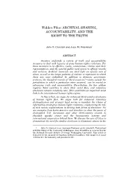 Hidden Files: ARCHIVAL SHARING, ACCOUNTABILITY, and the RIGHT to the TRUTH
