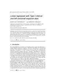 Linear Regression with Type I Interval- and Left-Censored Response Data