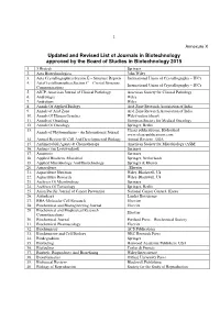 Updated and Revised List of Journals in Biotechnology Approved by the Board of Studies in Biotechnology 2015 1