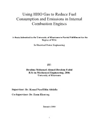 Using HHO Gas to Reduce Fuel Consumption and Emissions in Internal Combustion Engines