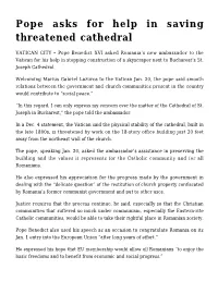 Pope Asks for Help in Saving Threatened Cathedral