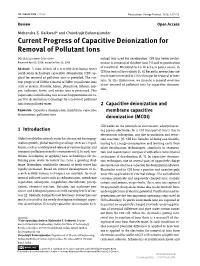 Current Progress of Capacitive Deionization for Removal of Pollutant Ions