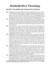 Humboldt River Chronology Part III—Twentieth and Twenty-First Centuries