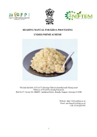 Reading Manual for Khoa Processing Under Pmfme