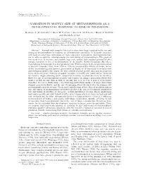 Variation in Mayfly Size at Metamorphosis As a Developmental Response to Risk of Predation