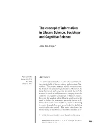 The Concept of Information in Library Science, Sociology and Cognitive Science