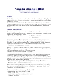 Aprender El Lenguaje Html Estrictamente Reservado a Los Principiantes
