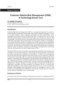 Customer Relationship Management (CRM): a Technology Driven Tool