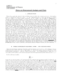 Department of Physics Notes on Dimensional Analysis and Units
