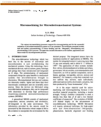Micromachining for Microelectromechanical Systems