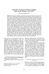 Naturalists' Practices and Nature's Empire: Paris and the Platypus, 1815-18331