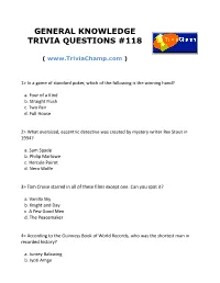 General Knowledge Trivia Questions #118