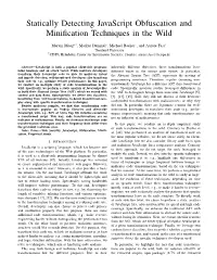 Statically Detecting Javascript Obfuscation and Minification Techniques in the Wild