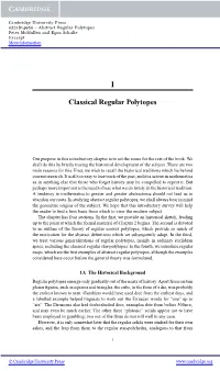 Classical Regular Polytopes