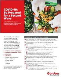 COVID-19: Be Prepared for a Second Wave a Checklist for Food and Nutrition Services in Healthcare and Senior Living Settings