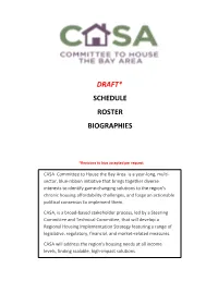 Draft* Schedule Roster Biographies