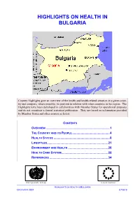 Highlights on Health in Bulgaria
