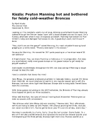 Peyton Manning Hot and Bothered for Feisty Cold-Weather Broncos