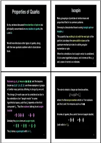 Properties of Quarks Isospin Many Groupings of Particles of Similar Mass and Properties Fitted in to Common Patterns
