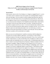 SKIPP Virtual Colloquium Event Transcript Friday June 12, 2020 - Connecting with Indigenous-Engaged Research, Research Creation, and Scholarship in the Fine Arts