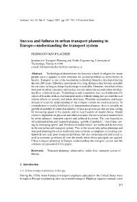 Success and Failures in Urban Transport Planning in Europe—Understanding the Transport System
