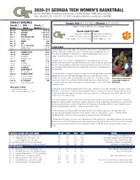 2020-21 Georgia Tech Women's Basketball Page 1/1 Combined Team Statistics As of Jan 03, 2021 All Games