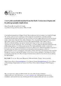 A New Gobiconodontid Mammal from the Early Cretaceous of Spain and Its Palaeogeographic Implications