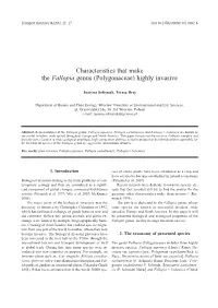 Characteristics That Make the Fallopia Genus (Polygonaceae) Highly Invasive