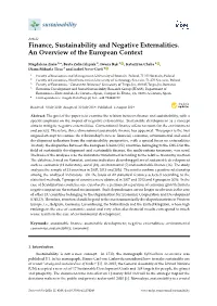Finance, Sustainability and Negative Externalities. an Overview of the European Context