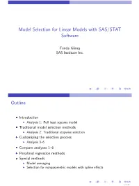 Model Selection for Linear Models with SAS/STAT Software